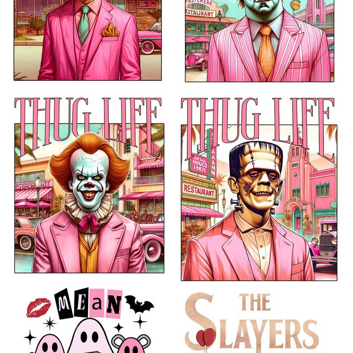 Pre-Made 22'' x 60" Direct-to-Film Gang Sheet - Spooky Pink Halloween for wholesale by dBoldTees & DTF Transfers