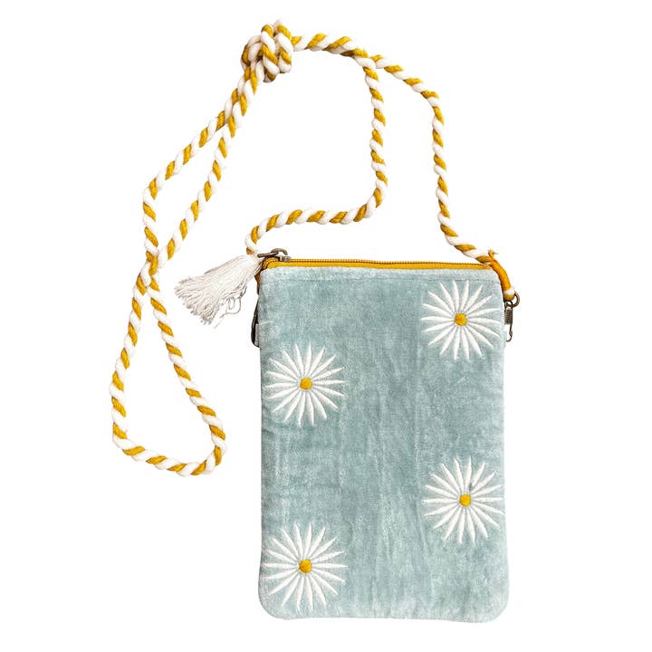 Chloe & Lex - Wholesale Crossbody Bag - Women's - Daisies Cotton Velvet Sling Secure Crossbody Bag for Women