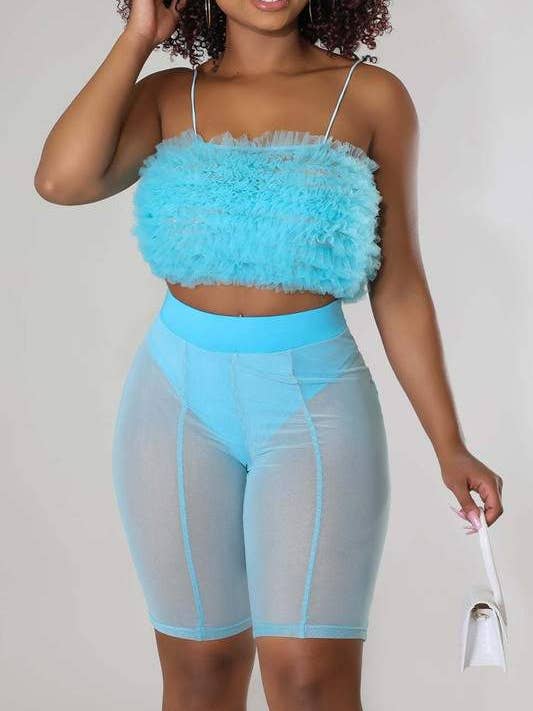 Flarix - Wholesale Top & Short Set (NOT Loungewear) - Women's - ruffle tube and mesh shorts set