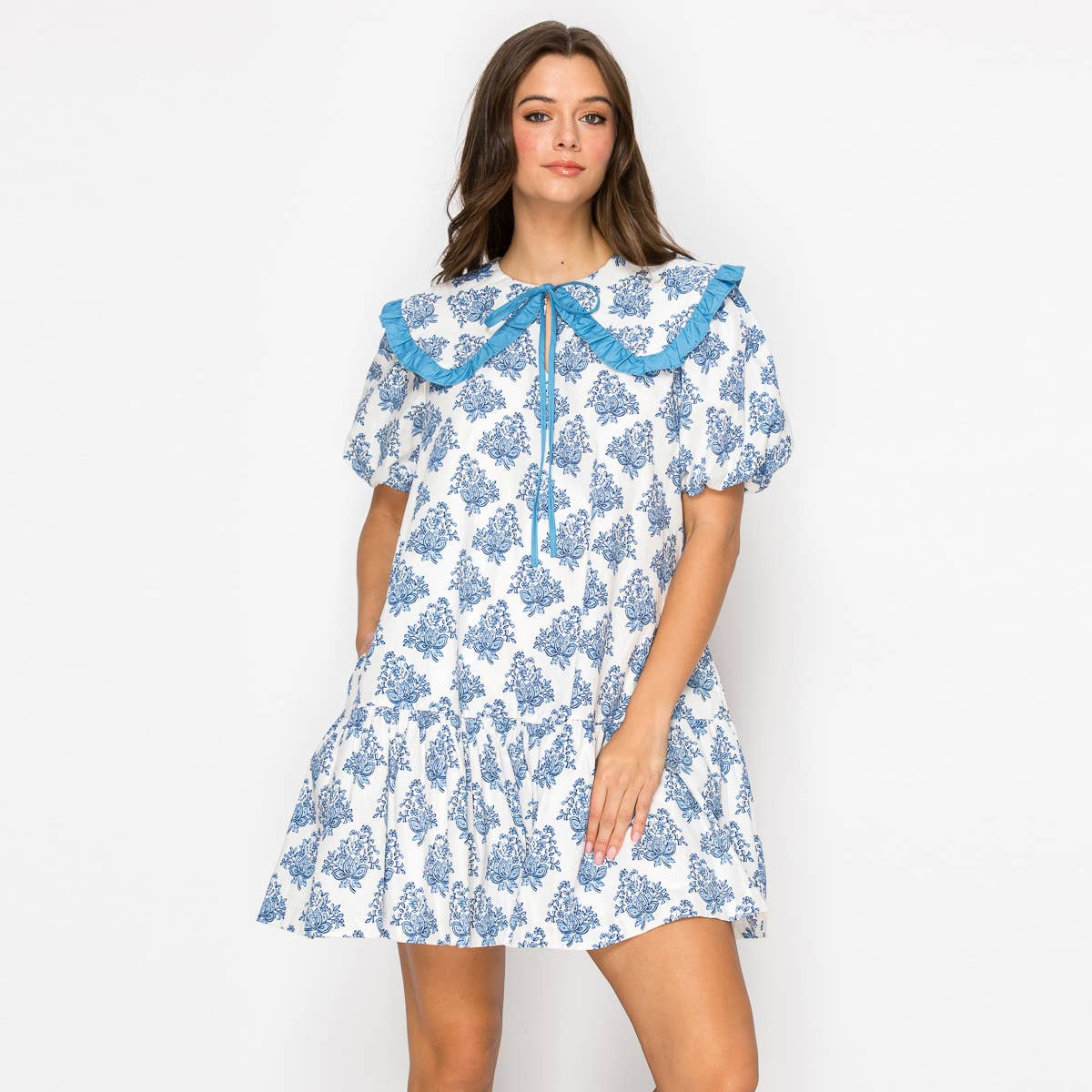 LoveWednesday - Wholesale Dress - Women's - Ajrak Print Cotton Mini Dress With Collar - LWD29156