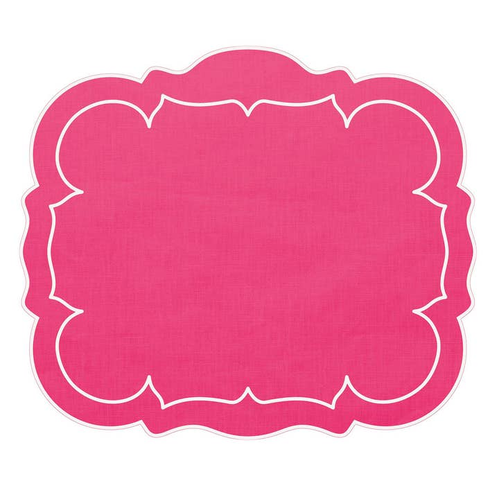 Conjunto de 2 Tapetes Retangulares de Linho com Bordas Onduladas Fúcsia por atacado de Skyros Designs