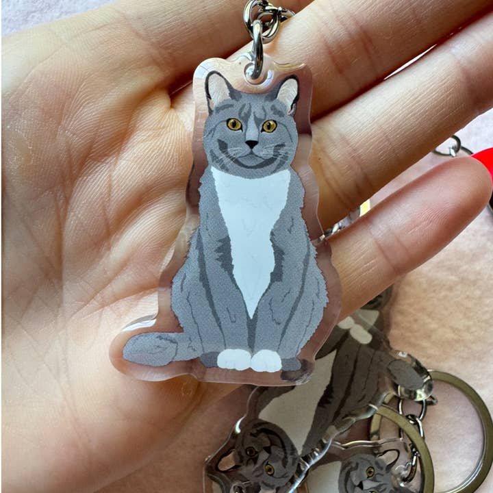 Our Cheery Corner - Wholesale Keychain - Unisex - Gray Tuxedo Cat Keychain