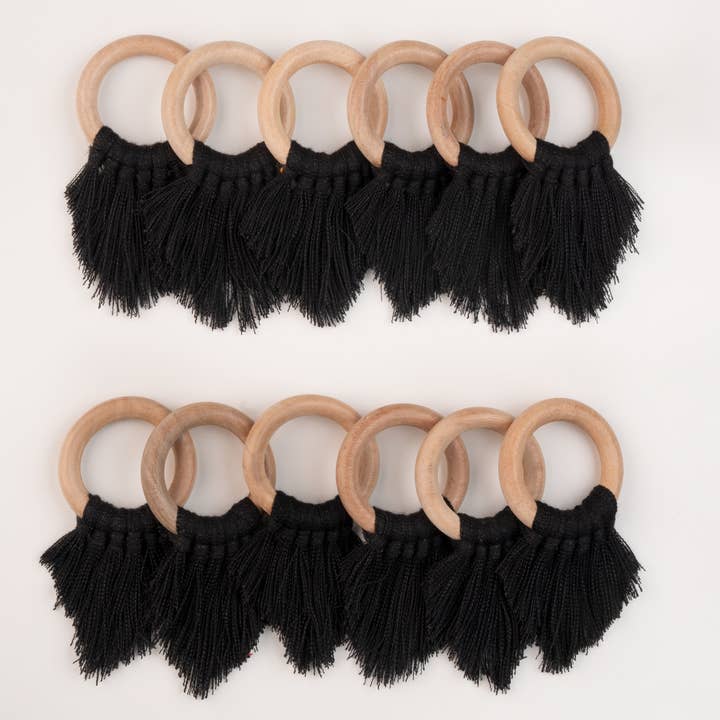 Anneaux de serviette noirs à franges - Lot de 12 pour la vente par D'Moksha