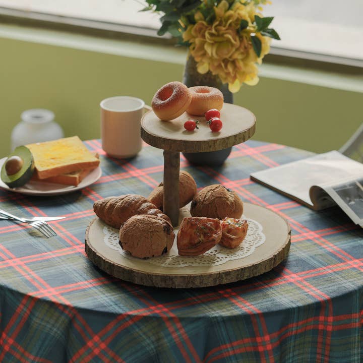 Quickway Imports - Wholesale Serving Tray - Two Tier Wood Color Tree Bark Server Tray with Rustic Appeal6