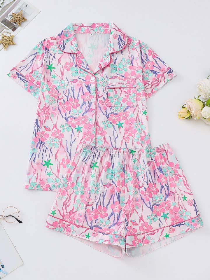 Korallengarten Blumen-Pyjama-Set für den Großhandel von Tickled Teal