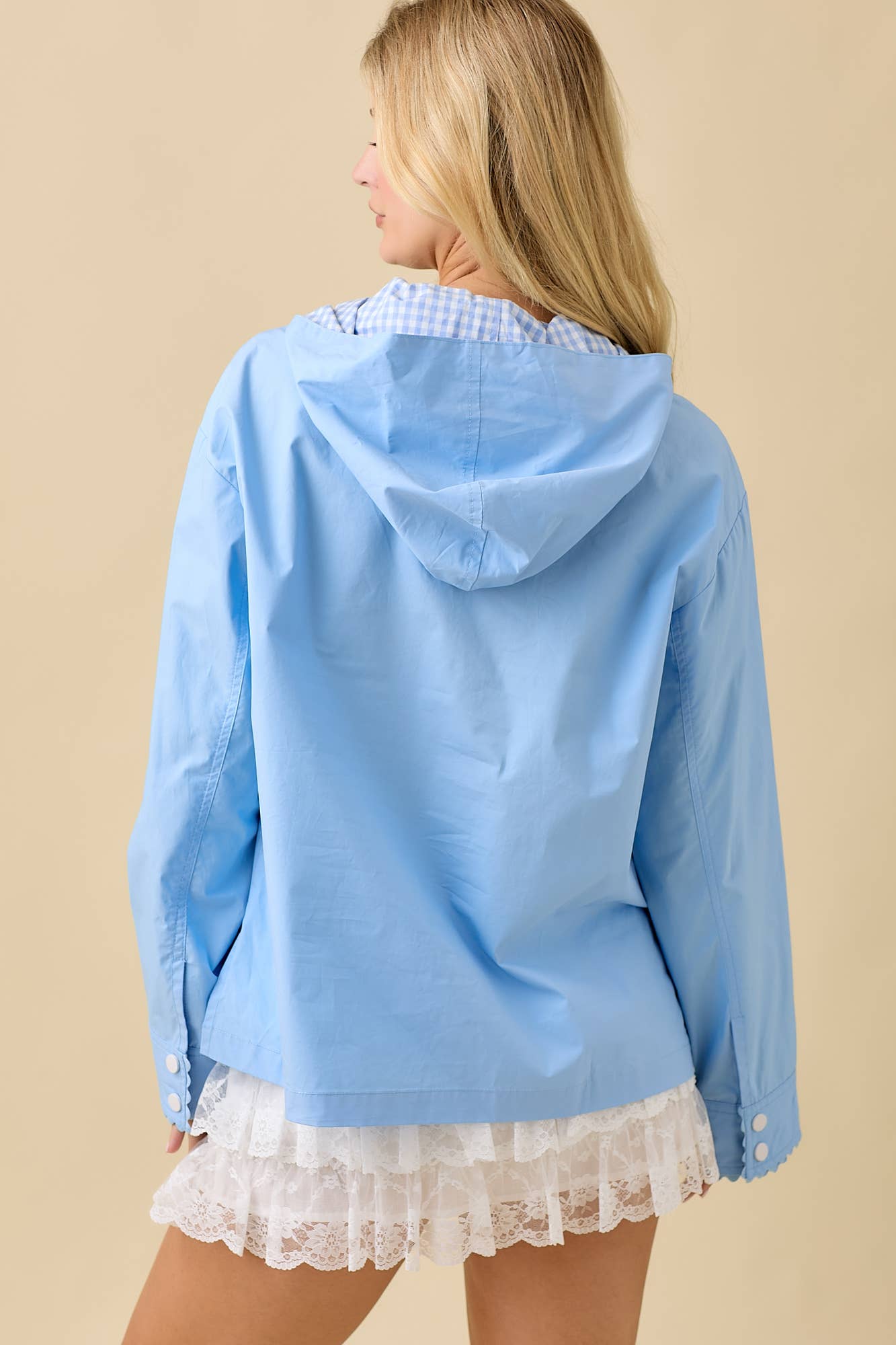 Main Strip - Wholesale Windbreaker - Women's - Windbreaker Jacket With Hoodie And Neck Tie Detail1