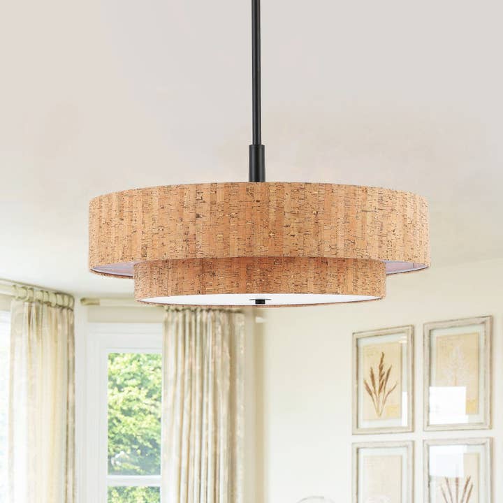 Lustre Moderne en Liège Naturel 24" 5 Lumières Noir Fixation pour la vente par Brio Lighting