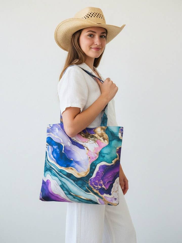 Teal & Lila Marmor Luxe Bedruckte Schultertasche für den Großhandel von JC Sunny Fashion