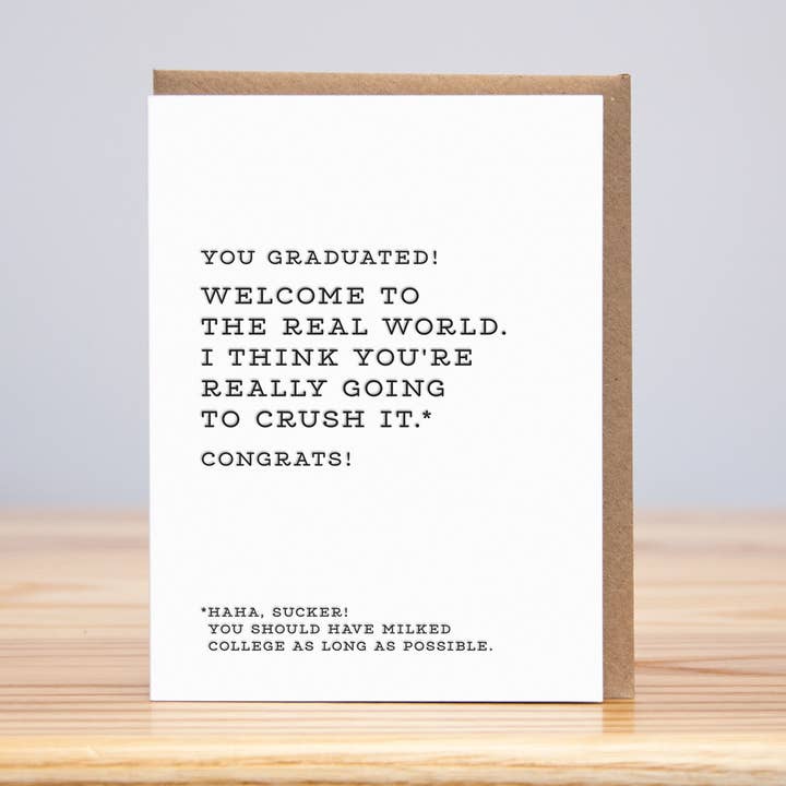 Real World Graduation (Letterpress) for wholesale by Huckleberry Letterpress