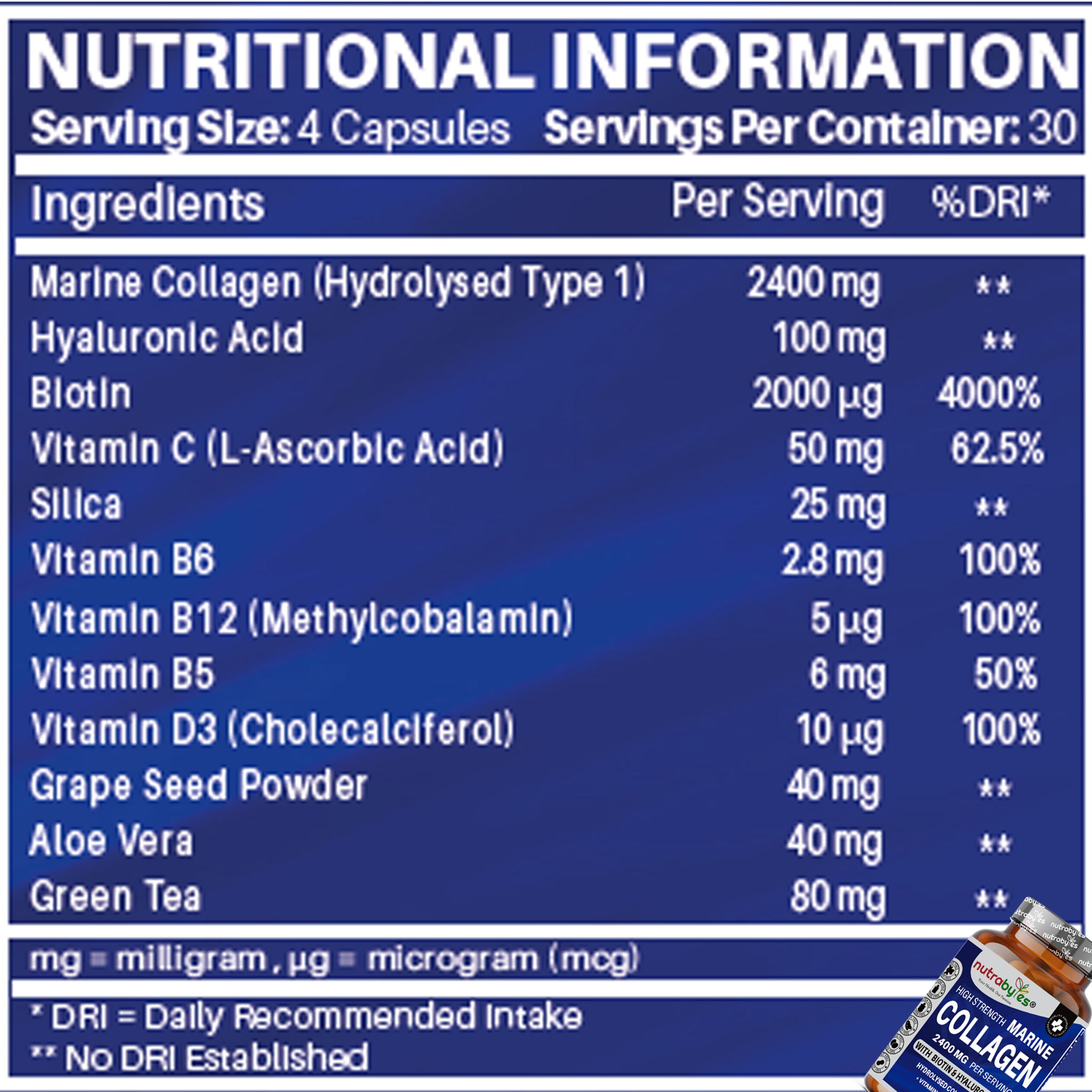 NUTRABYTES - Vendita all'ingrosso Vitamine/integratori orali - Integratore di Collagene Marino ad Alta Resistenza per donne e uomini (120 Capsule) | 2400 mg di Peptidi di Proteine di Collagene Marino Idrolizzato | Collagene Tipo 1 | Arricchito con Acido Ialuronico, Biotina, Silice, Vitamina C, D3, B6 e B12 | Prodotto nel Regno Unito2