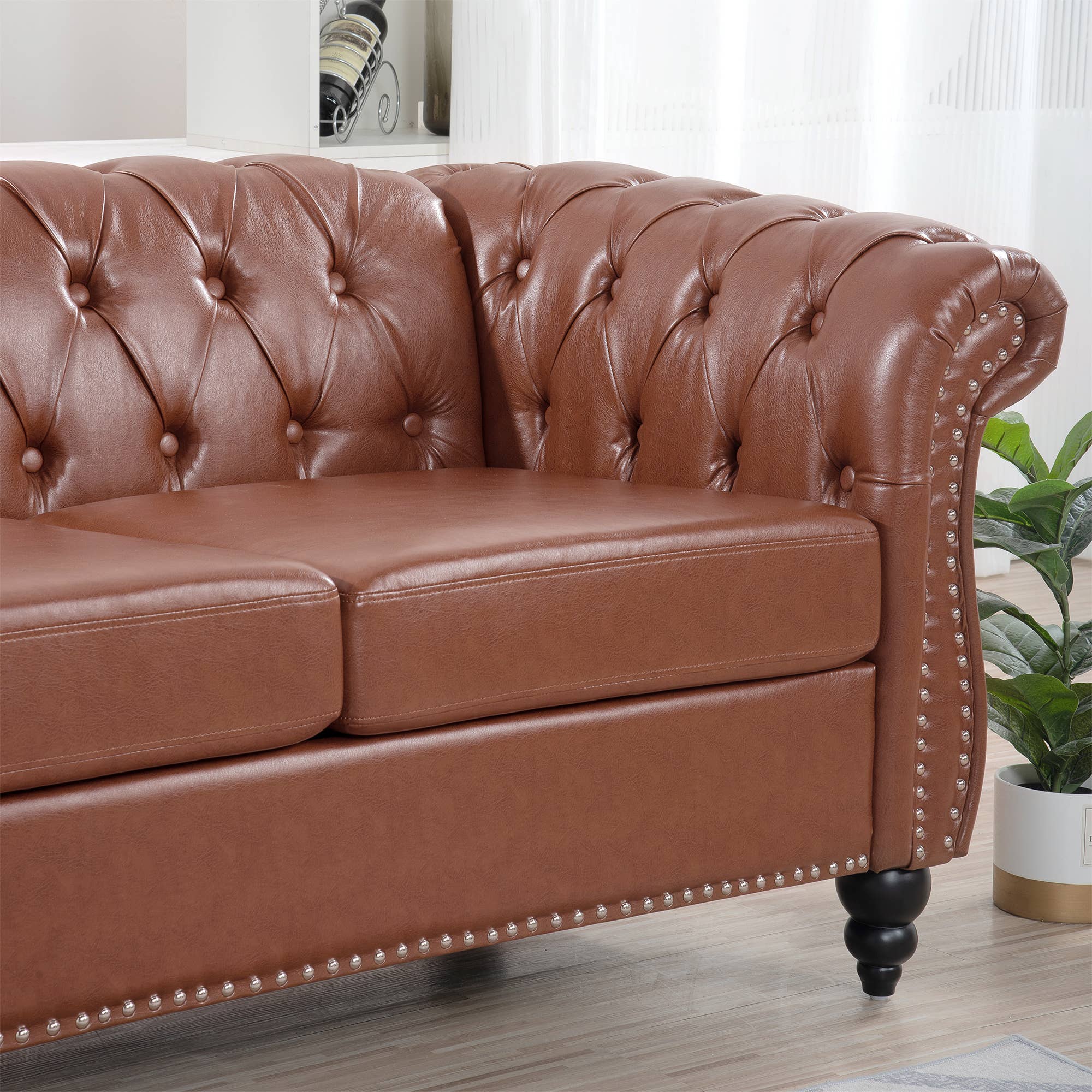 39F Inc. - Wholesale Chair - 84.65''BLACK PU Rolled Arm Chesterfield 3 Seater Sofa,6Color14