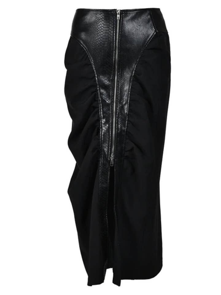 Luxe & Leather by Madonna & Co - Wholesale Skirt - Women's - Knit-PU Maxi Skirt