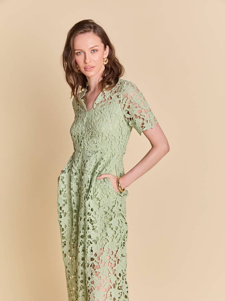 All Over Lace Short Sleeves Midi Dress for wholesale by Endless Rose