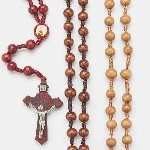 Wooden Rosary 3 Assorted; "The Carpenter" Image for wholesale by Roman