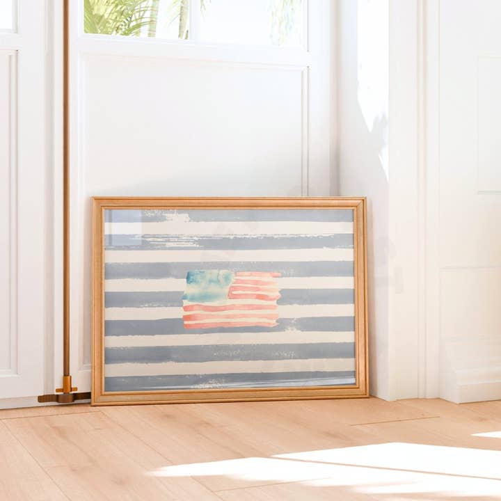 Landscape Watercolor American Flag Wall Art Print for wholesale by Honey Coast Print Co.