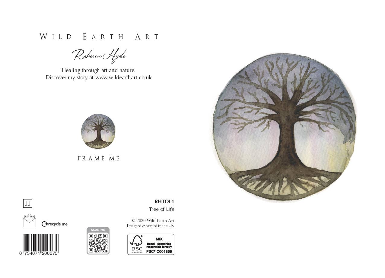 Tree of Life Watercolour Greeting Card by Rebecca Hyde for wholesale by Wild Earth Art