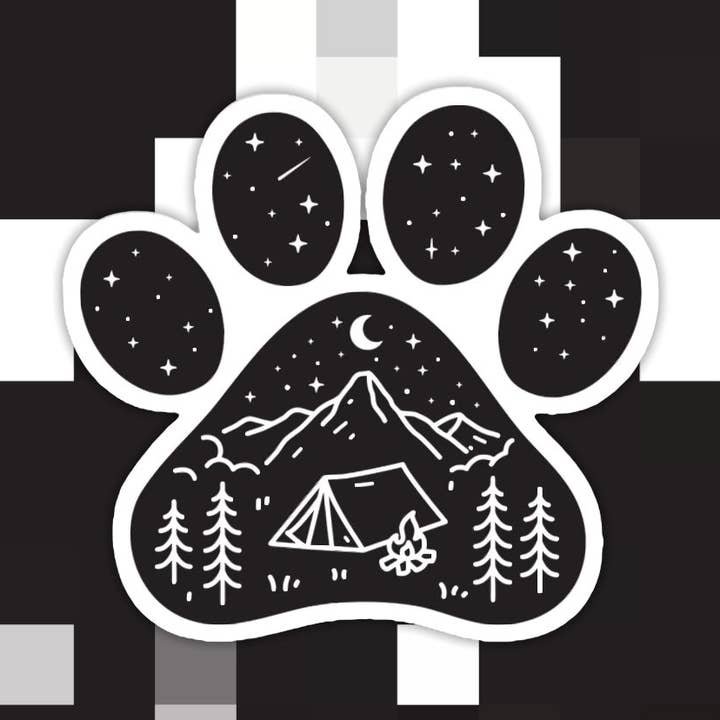 Dog Paw Camping Tent Sticker for wholesale by Ace the Pitmatian Co