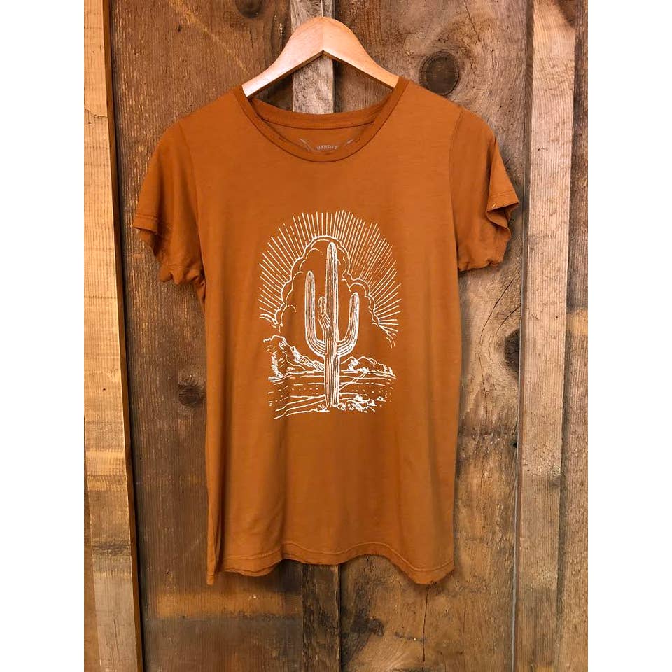 Bandit Brand - Wholesale Screen Printed T-Shirt - Women's - Cactus Women's Color Tee Cognac/White