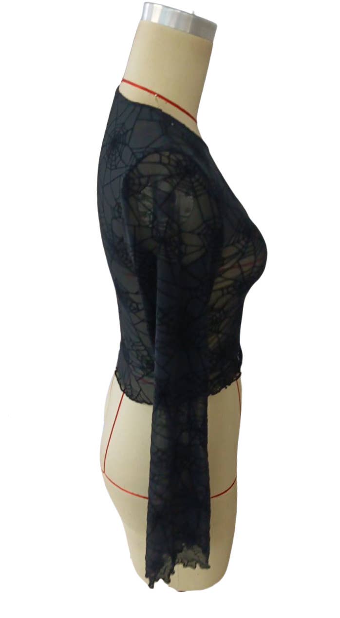 Black fungus edge spider web transparent T-shirt for wholesale on Faire7