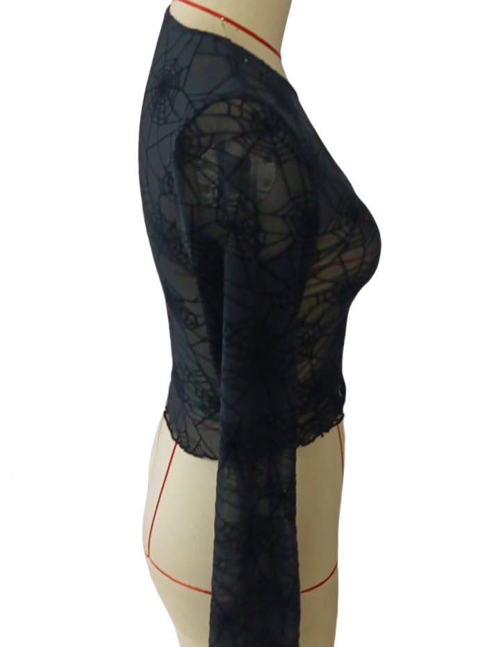 Black fungus edge spider web transparent T-shirt for wholesale on Faire7