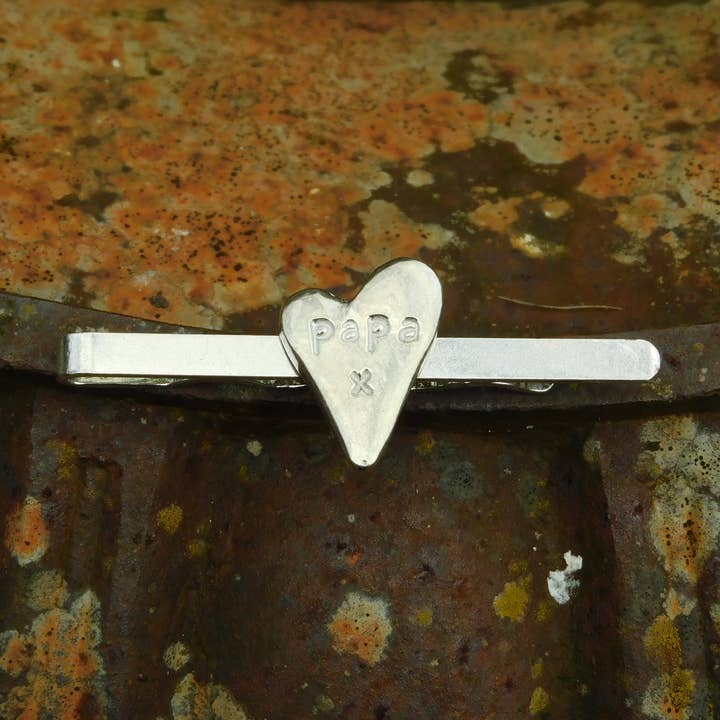 Heart with "Papa" Pewter Tie Slide - Larger Hand Cast by Wil for wholesale by William Sturt Fine Pewter