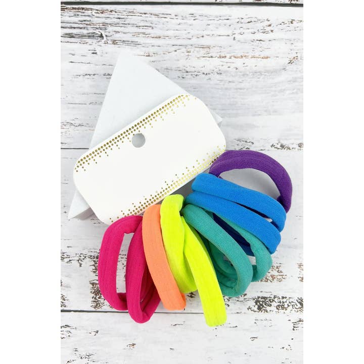 ASSORTED 10 PIECES SET BRIGHT COLOR ELASTIC HAIR TIE SET for wholesale on Faire