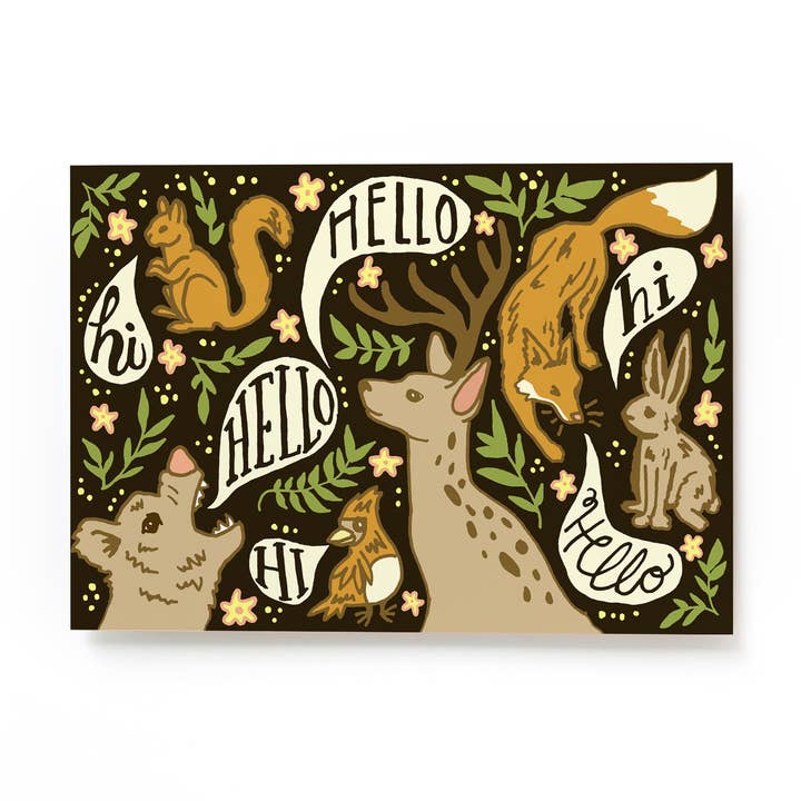 Hello Woodland Animal Postcard for wholesale by Peppercorn Paper