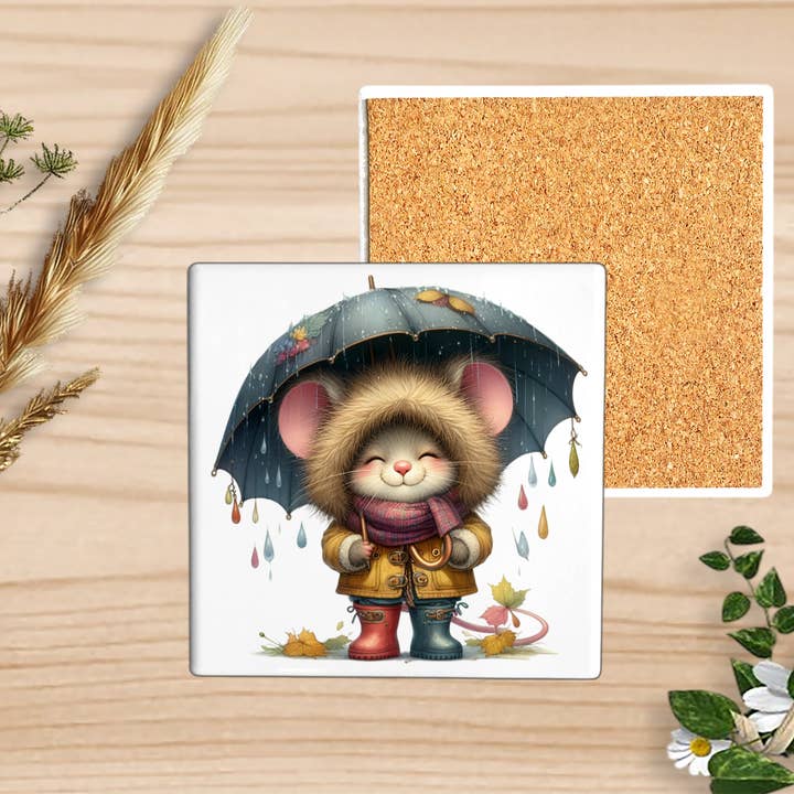 Fernville Creations - Wholesale Coasters - Adorable Mouse Square Ceramic Coaster, Fun Home Decor (3/8)5