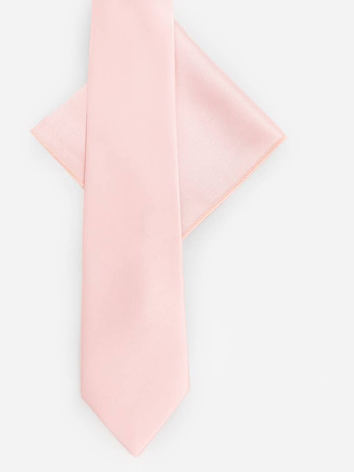 Conjunto de Corbata y Pañuelo de Bolsillo de Satén Rosa Pálido Maya para venta al por mayor de Plaza Collection Ltd