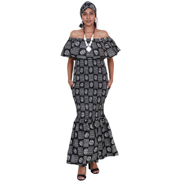 African Stars - Wholesale Dress - Women's - Women's Printed Smocking Off Shoulder Mermaid Dress - FI-P500776