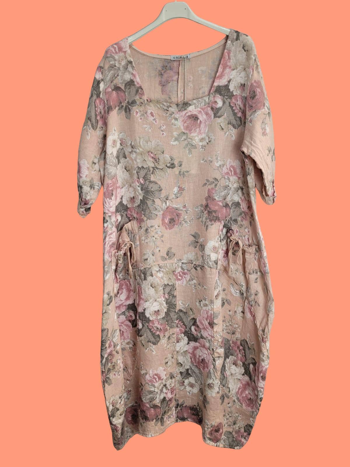 la maison des fibres naturelles – Großhandel Kleid – Damen – Leinenkleid mit floralem Muster, 100 % Leinen, Modell 679677