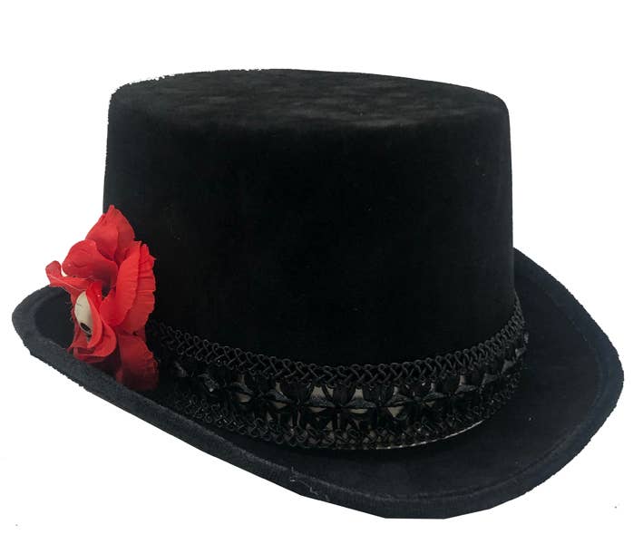 KBW Global Corp. – Acessório de chapéu - Mulher por atacado – Chapéu de Cartola Preto com Rosa e Caveira0
