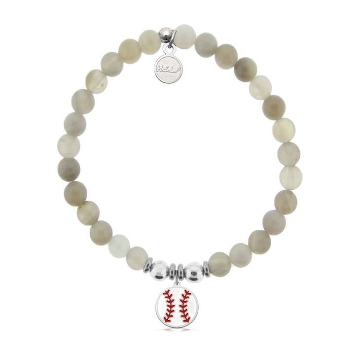 Baseball Charm with Grey Stripe Agate Charity Bracelet for wholesale by H.E.L.P