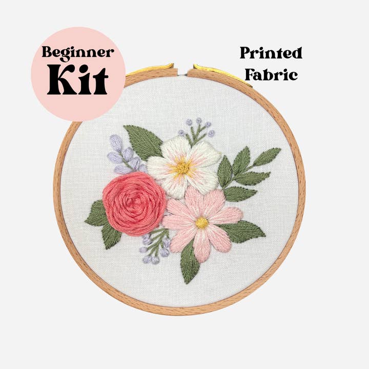 Kit de débutant Pastel Blooms 4" - Tissu préimprimé pour la vente par Little Stitchy Bee Embroidery