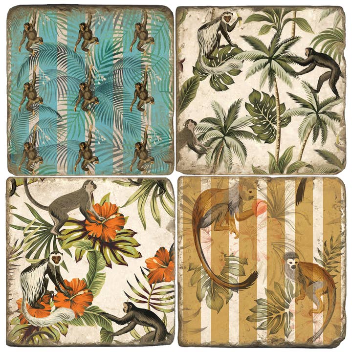 Monkey Business - Tumbled Marble Coasters Set/4 for wholesale by Studio Vertu