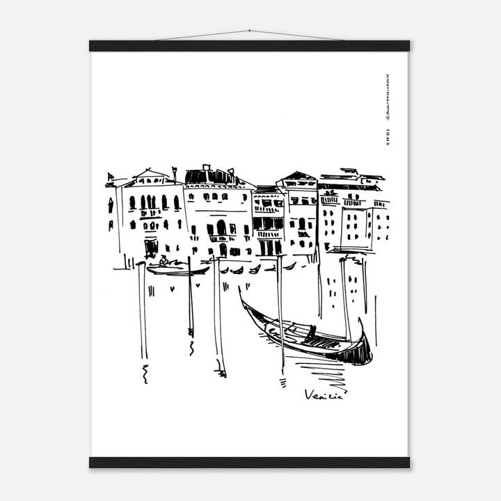 Palais vénitiens et gondoles sur le Grand Canal : Affiche avec suspension pour la vente par Creations Awol