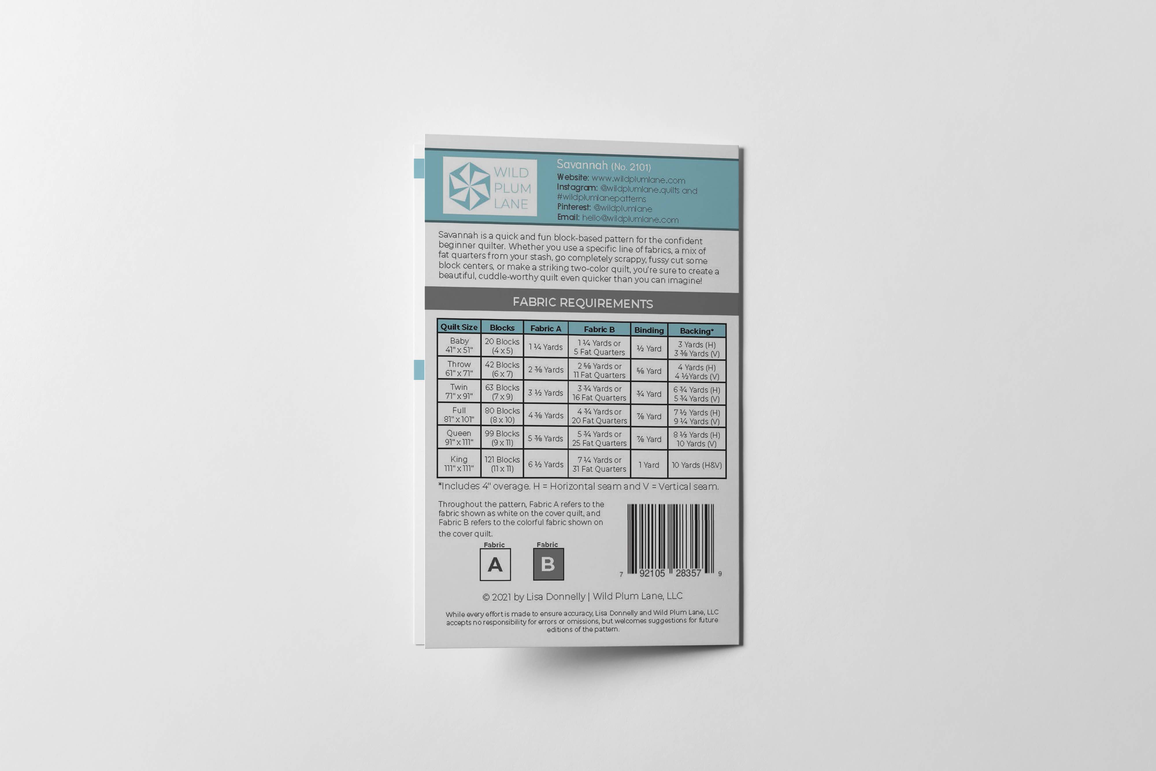 Wild Plum Lane - Wholesale Craft Sewing Kit - Savannah Quilt Pattern - Printed3