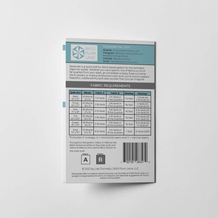 Wild Plum Lane - Wholesale Craft Sewing Kit - Savannah Quilt Pattern - Printed3