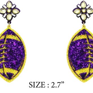 Voetbal met paarse en gele glitters met Stones Gameday-oorring voor wholesale door What's Hot