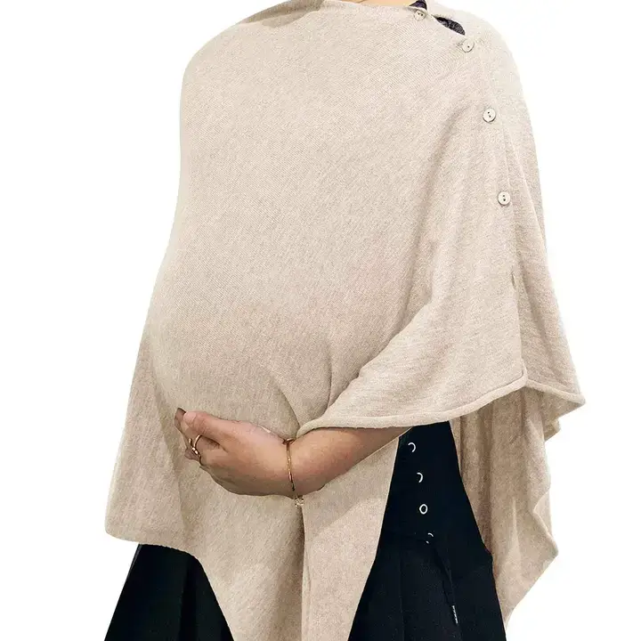 Fennco Styles - Wholesale Poncho - Dames - Ivoor multifunctionele gebreide zachte voedingssjaal poncho (Kopie)2