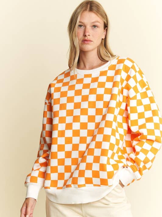 JADE BY JANE - Wholesale Sweatshirt - Women's - LONG SLEEVE CHECKERD PRINT SWEATSHIRT1