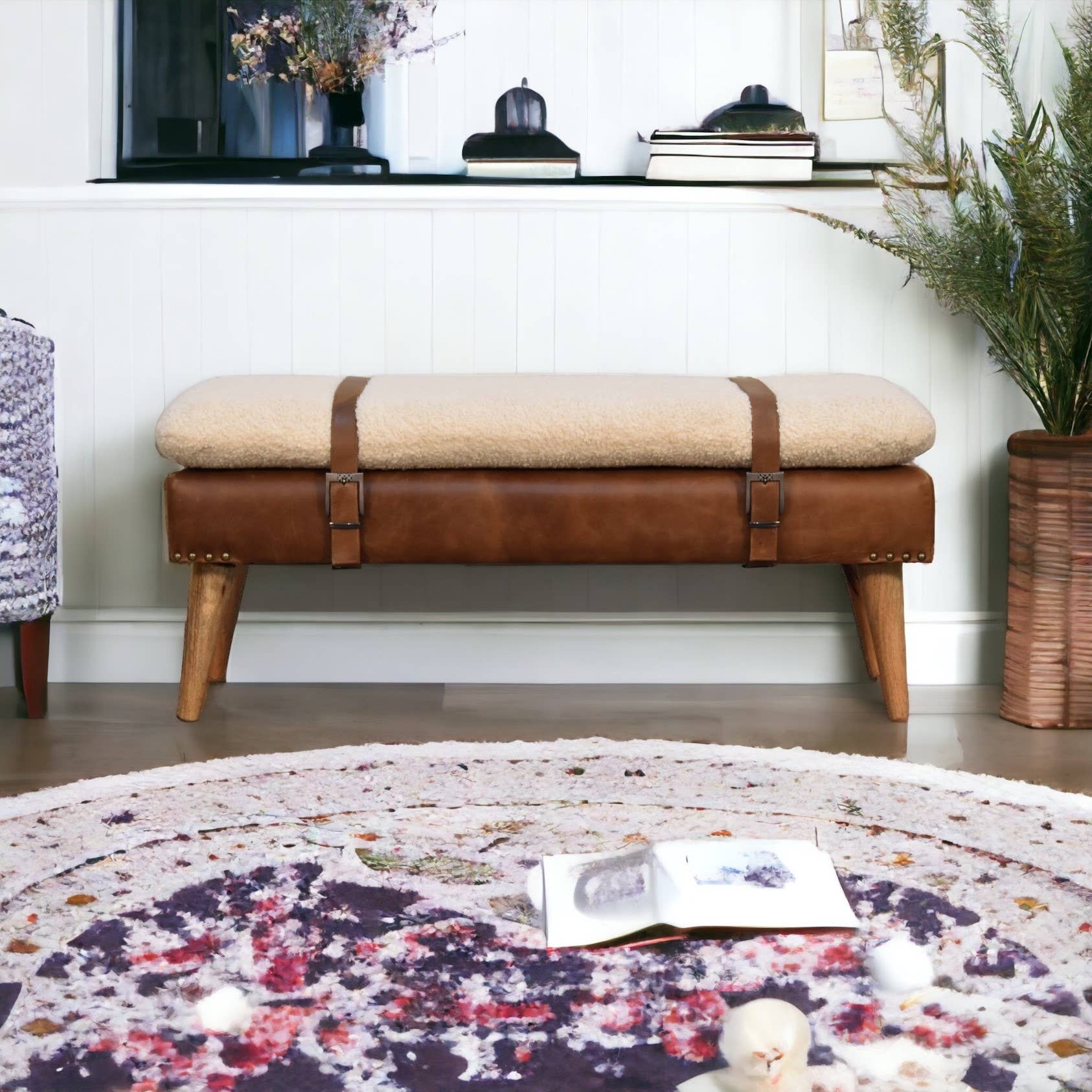 Artisan Furniture - Wholesale Bench - Boucle x Buffalo Hide Leather Bench9