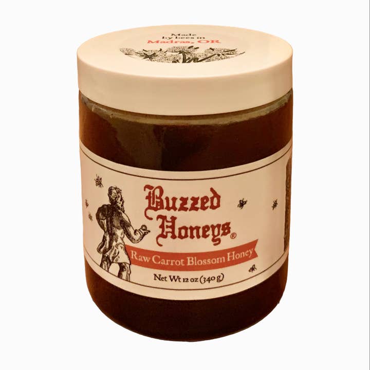Raw Carrot Blossom Honey (12 oz) CREAMED for wholesale by Buzzed Honeys, Inc.