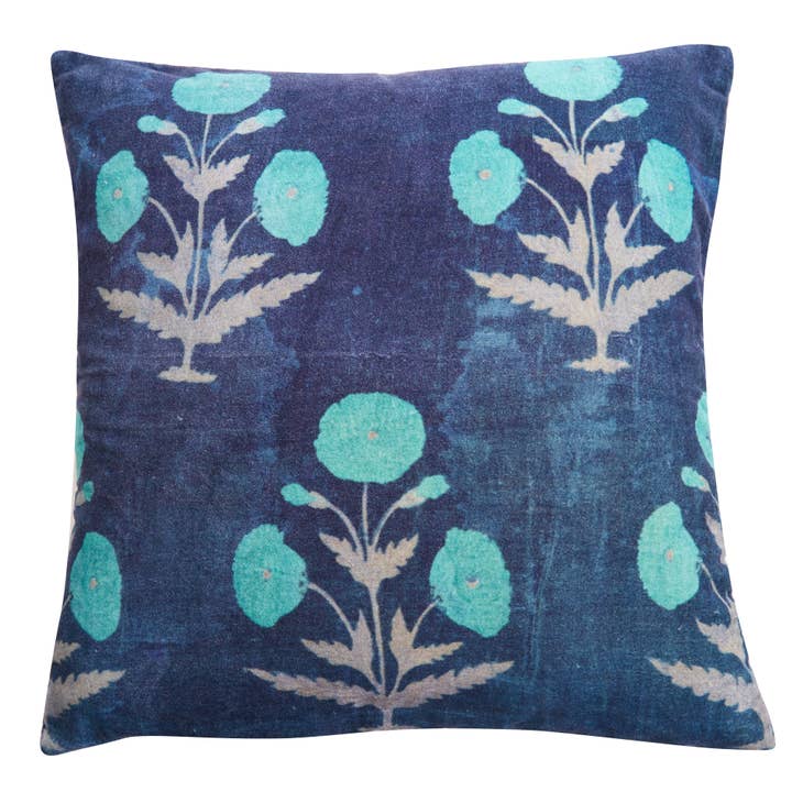 Poppy Blue Pillow 22"x22" for wholesale by Siren Song