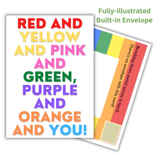 Red and Yellow and Pink and Green and Purple and Orange and YOU! LGBT Birthday Card for wholesale by Bare Cards