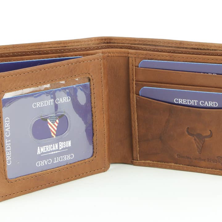 Leather Impressions Inc - Wholesale Wallet - Men's - RFID Bifold w/Center I.D. Flap & Corner Contrast Notch 157155