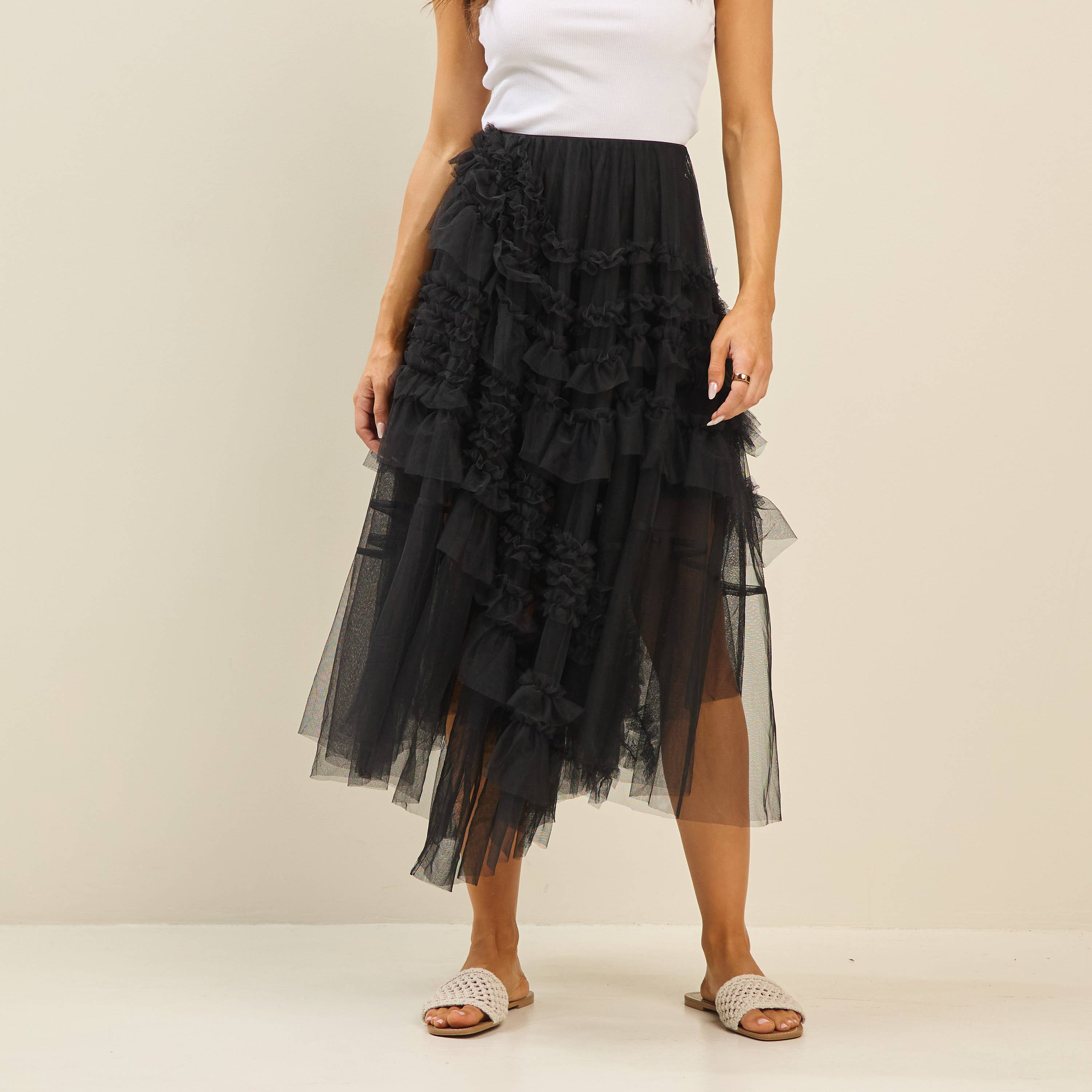 Cream Tiered ruffle tulle skirt for wholesale on Faire11