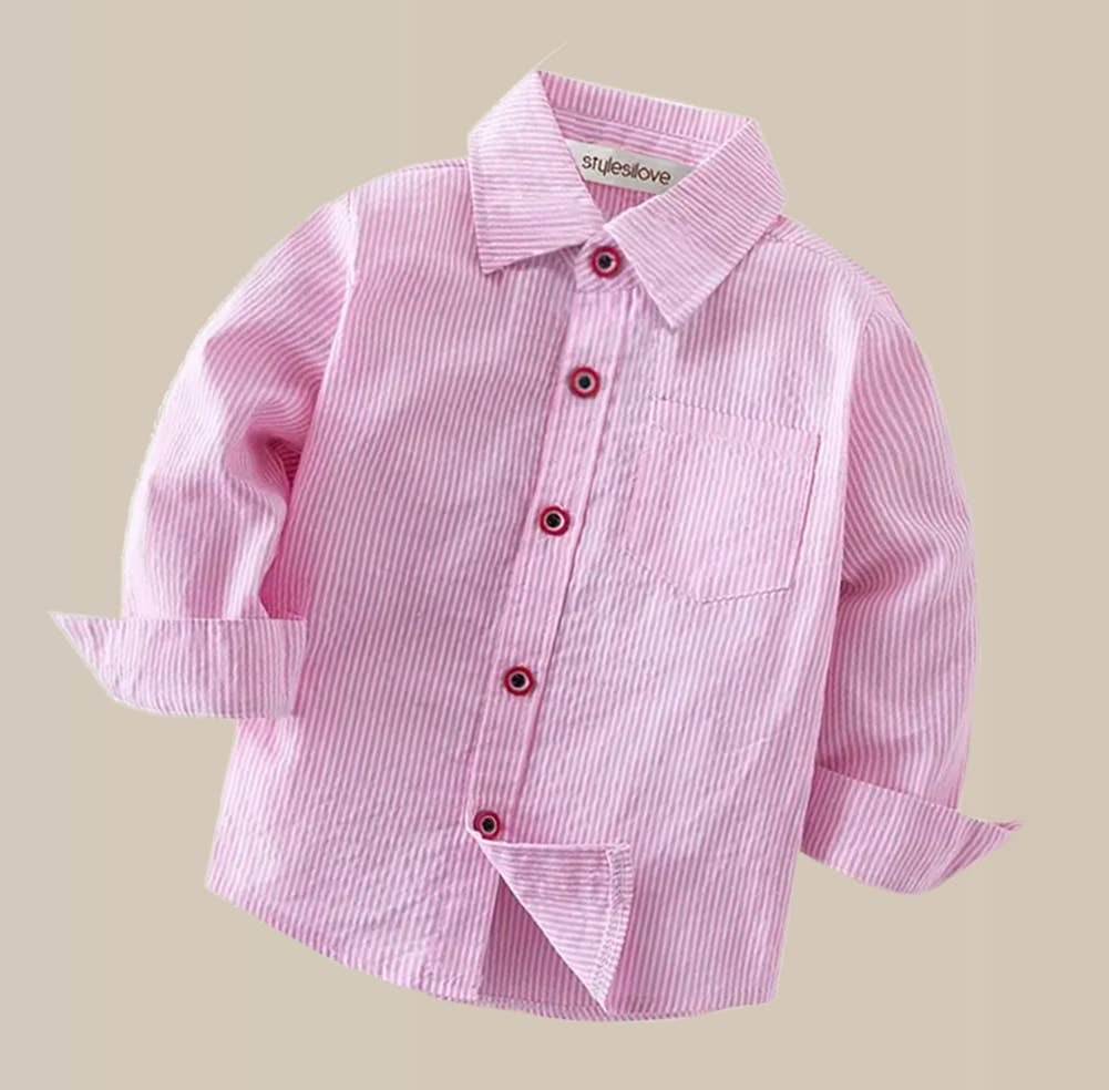 Fennco Styles - Wholesale Overhemd met knopen - Kinderen - Roze gestreept katoenen overhemd met knopen – Baby & Peuter1