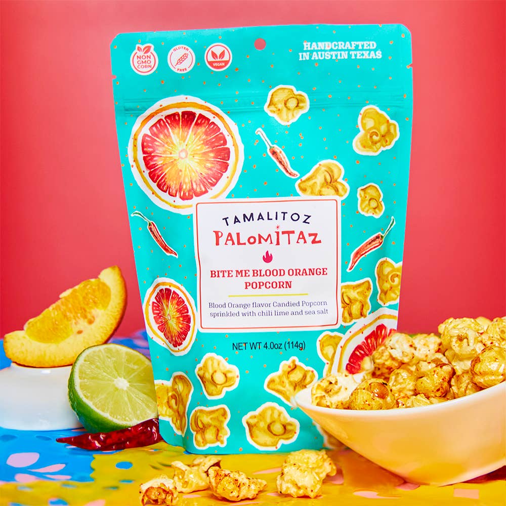 Sugarox Candy Studio LLC - Wholesale Popcorn - Tamalitoz Bite me Blood Orange  Palomitaz Popcorn 12CT5