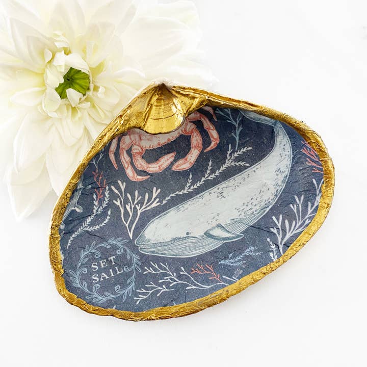 Nautical Sea Life Decoupage Clam Shell Trinket Dish for wholesale by Adori Designs